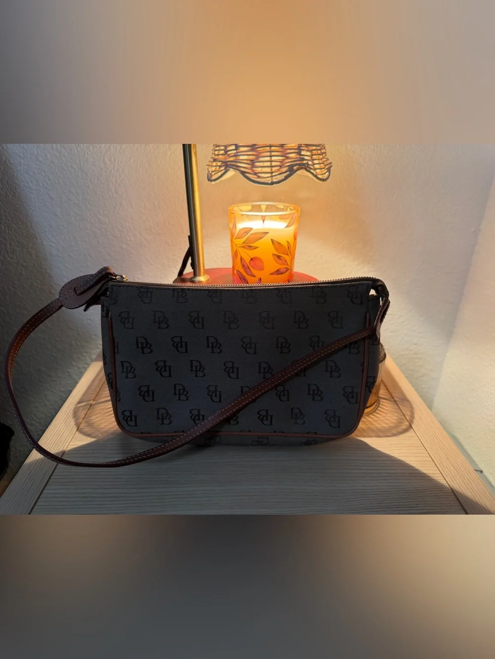 Dooney & Bourke Dark Gray/ brown Monogram Crossbody with Brown Trim